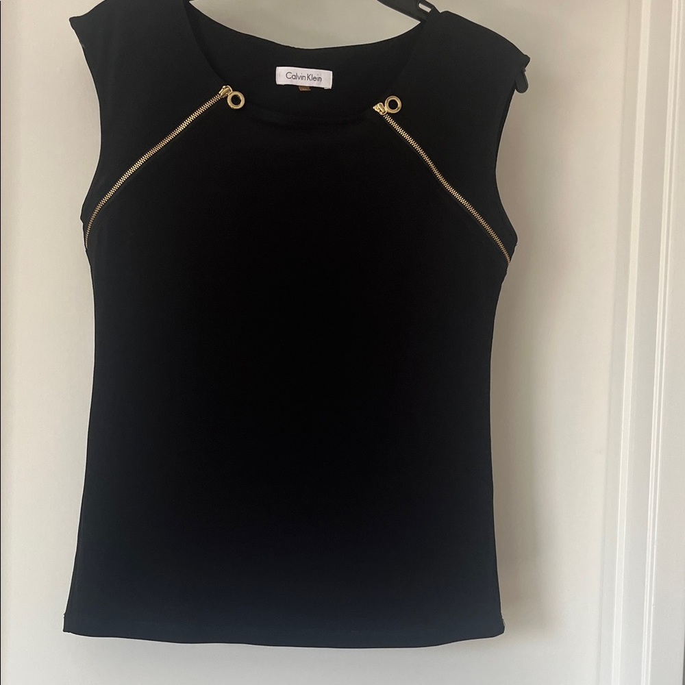 Calvin Klein Black Sleeveless Tank with Gold Zip Detail